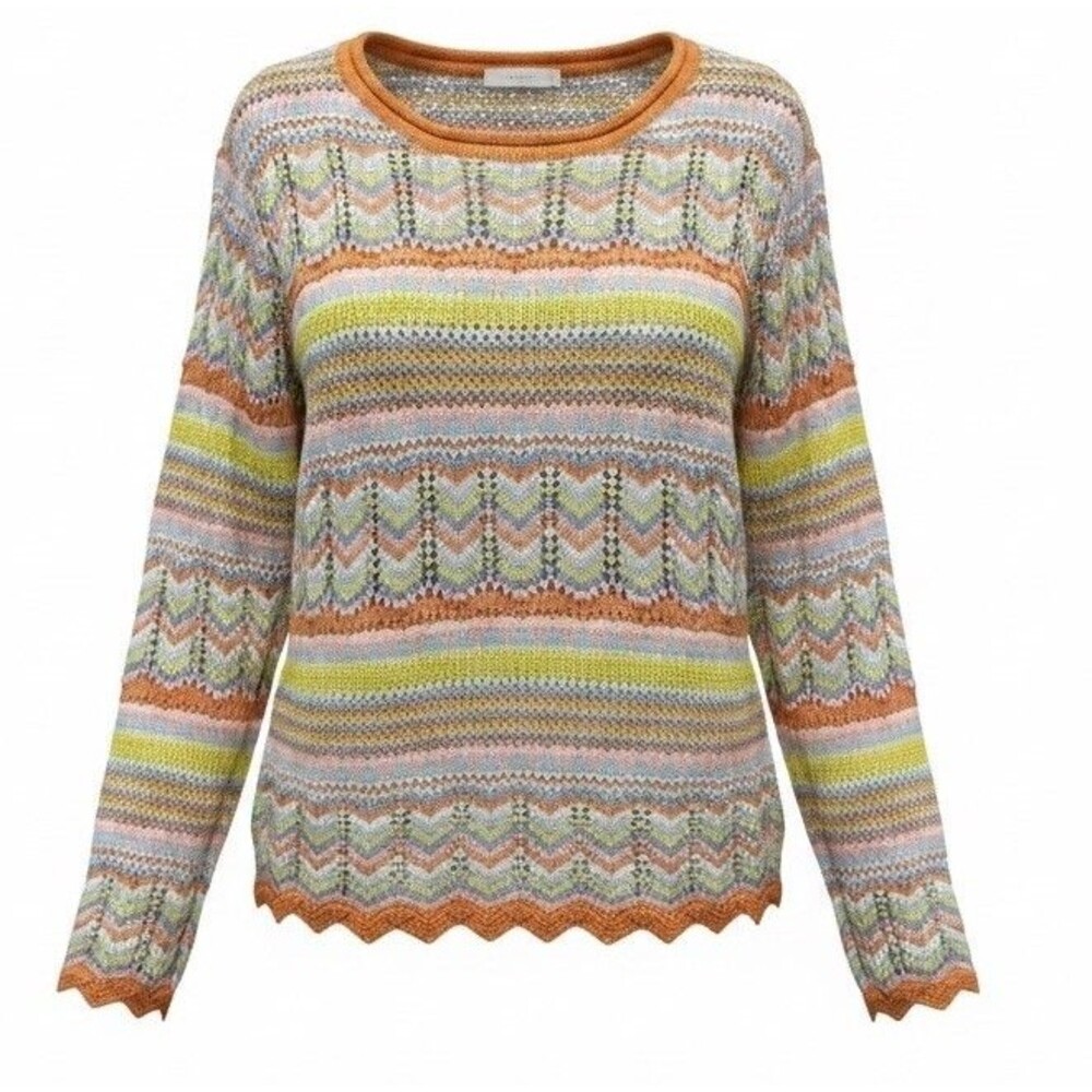 Jessica Simpson Evie Multi-Colored Pointelle Knit Pullover Round Neck XL NWT